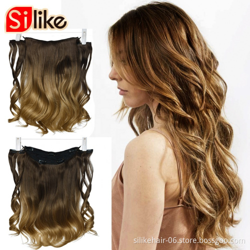 Fish Line  Hair Extensions Heat Resistant Light Brown Gray Blond Thick Women Hair Extension Hai 18"Synthetic Long wavy Curly r